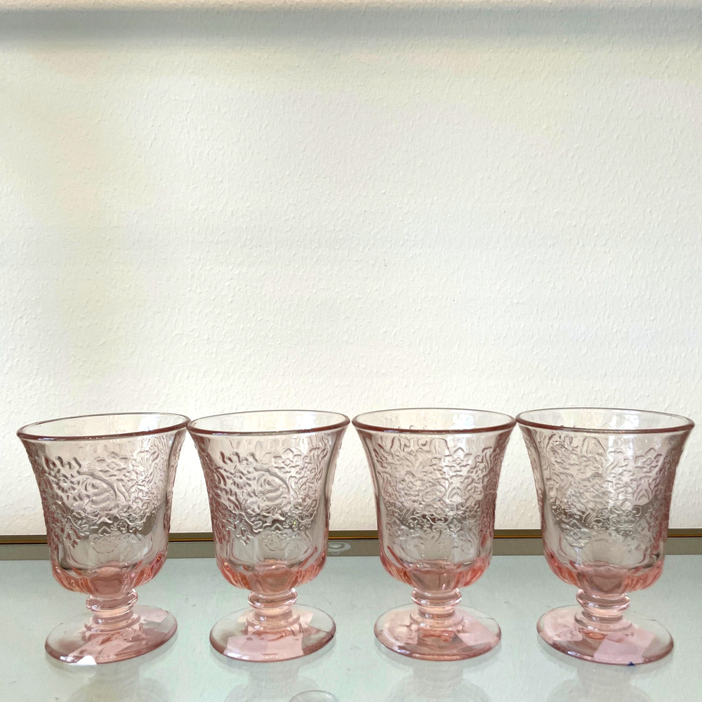 La Rochere Pink Amboise Wine Glass Goblets ~ 6in Set of 4 Made In France NEW